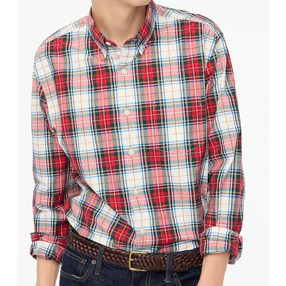 J. Crew Factory Other - J. Crew Factory Mens SLIM UNTUCKED Holiday Tartan Plaid Flex Shirt | LG  NEW